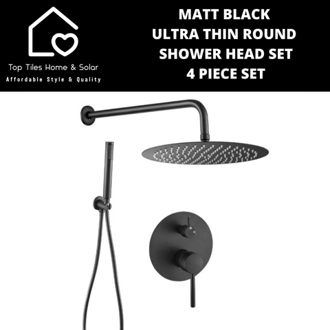 Matt Black Ultra Thin Round Shower Head Set - 4 Piece Set