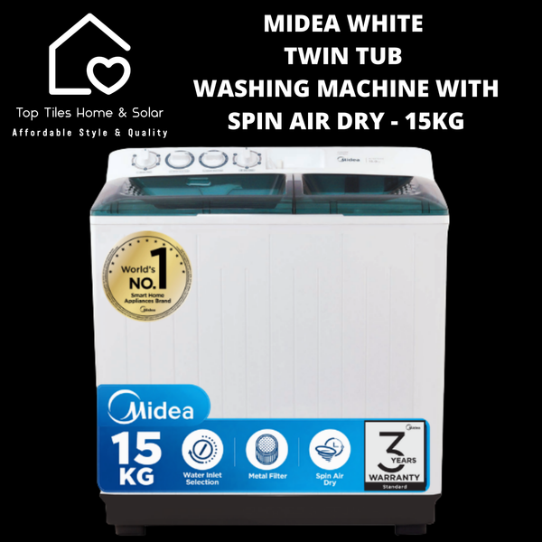 Midea White Twin Tub Washing Machine with Spin Air Dry - 15kg