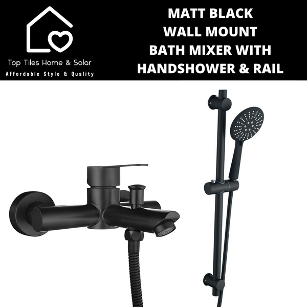 Matt Black Wall Mount Bath Mixer With Handshower & Rail