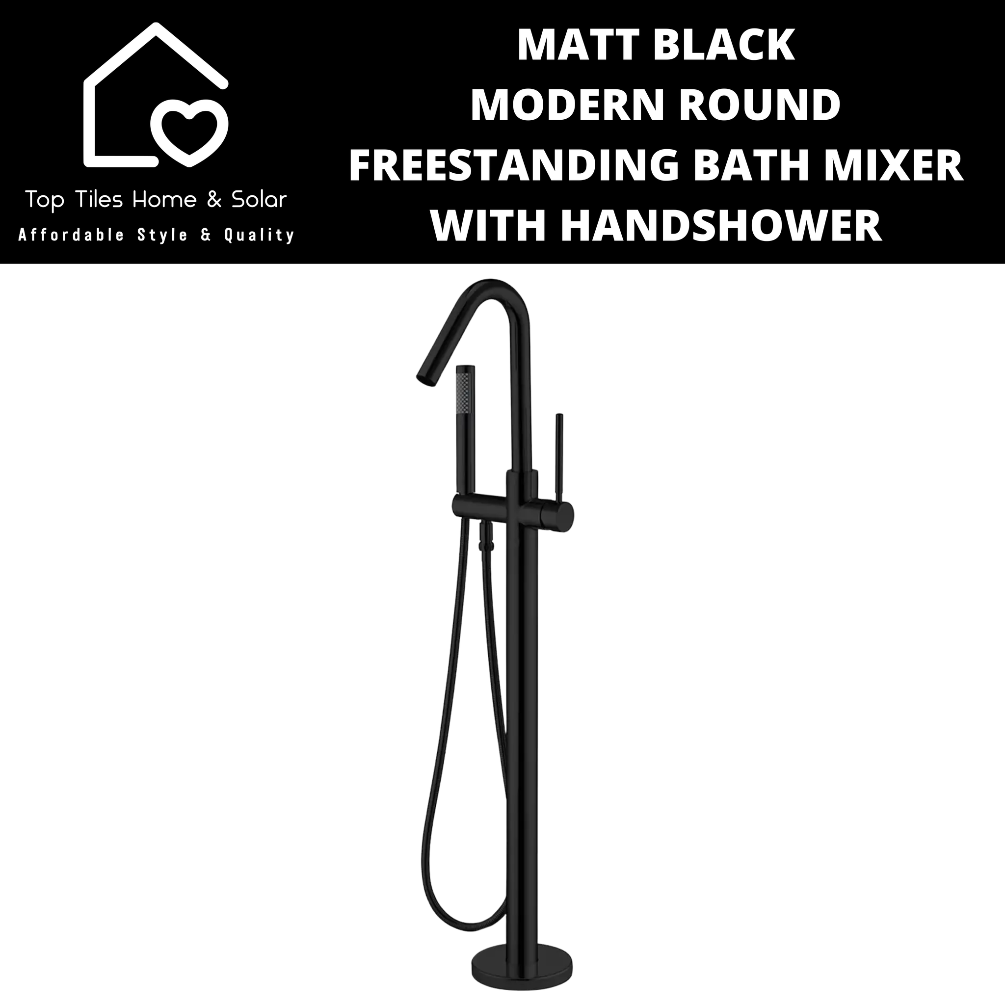 Matt Black Modern Round Freestanding Bath Mixer With Handshower