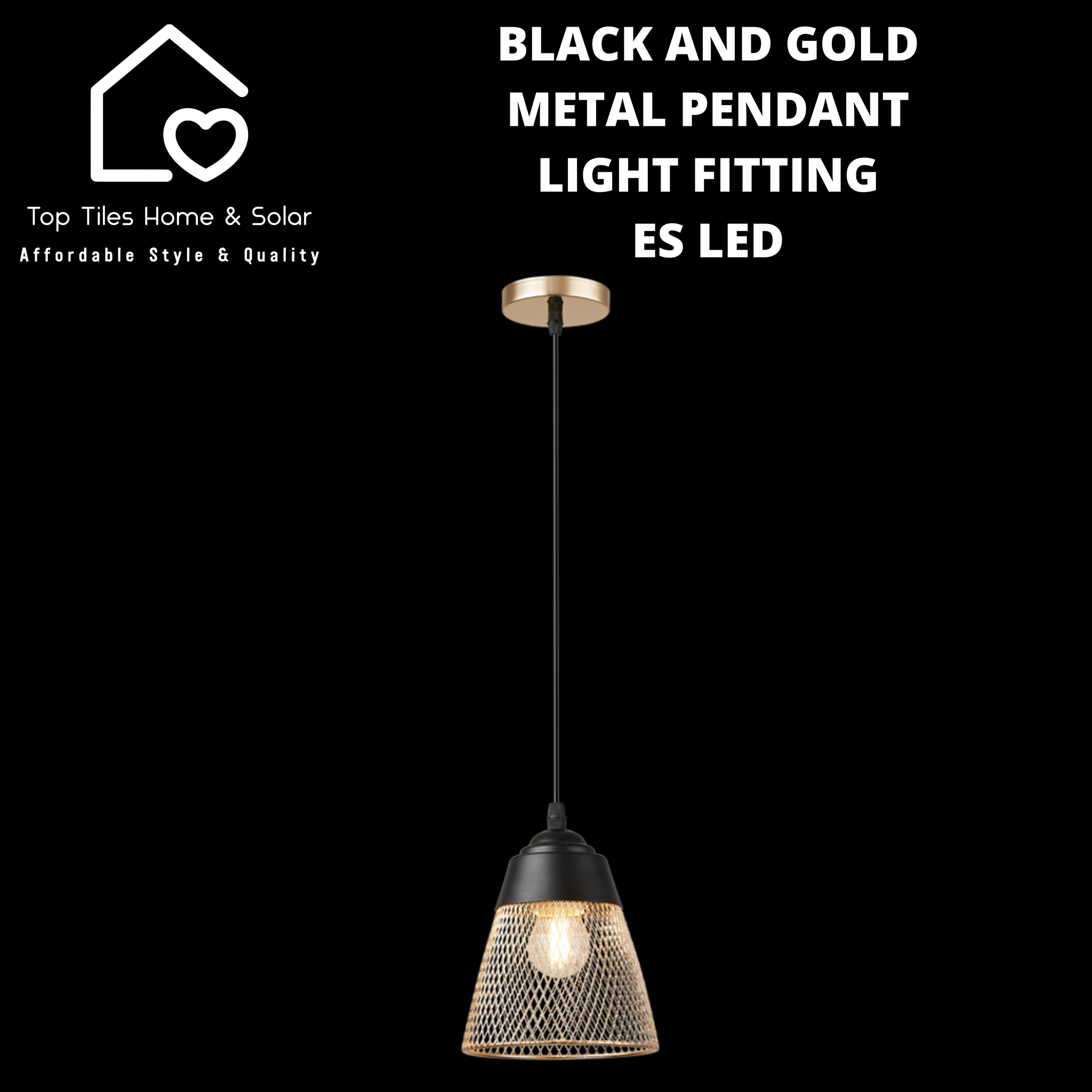 Black and Gold Metal Pendant Light Fitting - ES LED