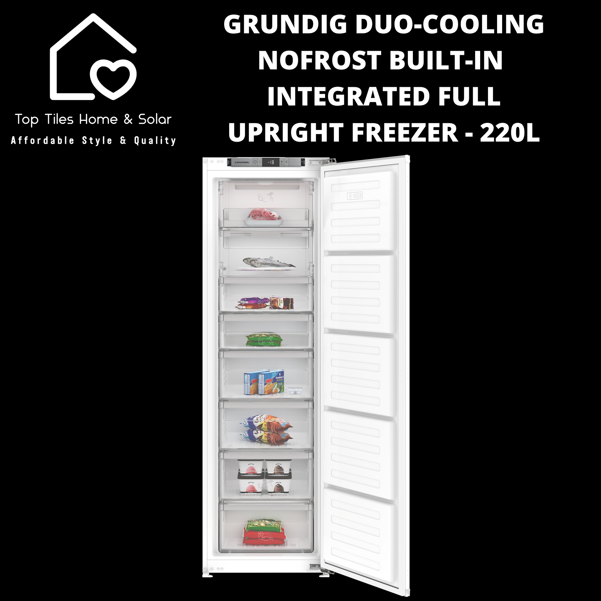 Grundig Duo-Cooling NoFrost Built-in Integrated Full Upright Freezer - 220L