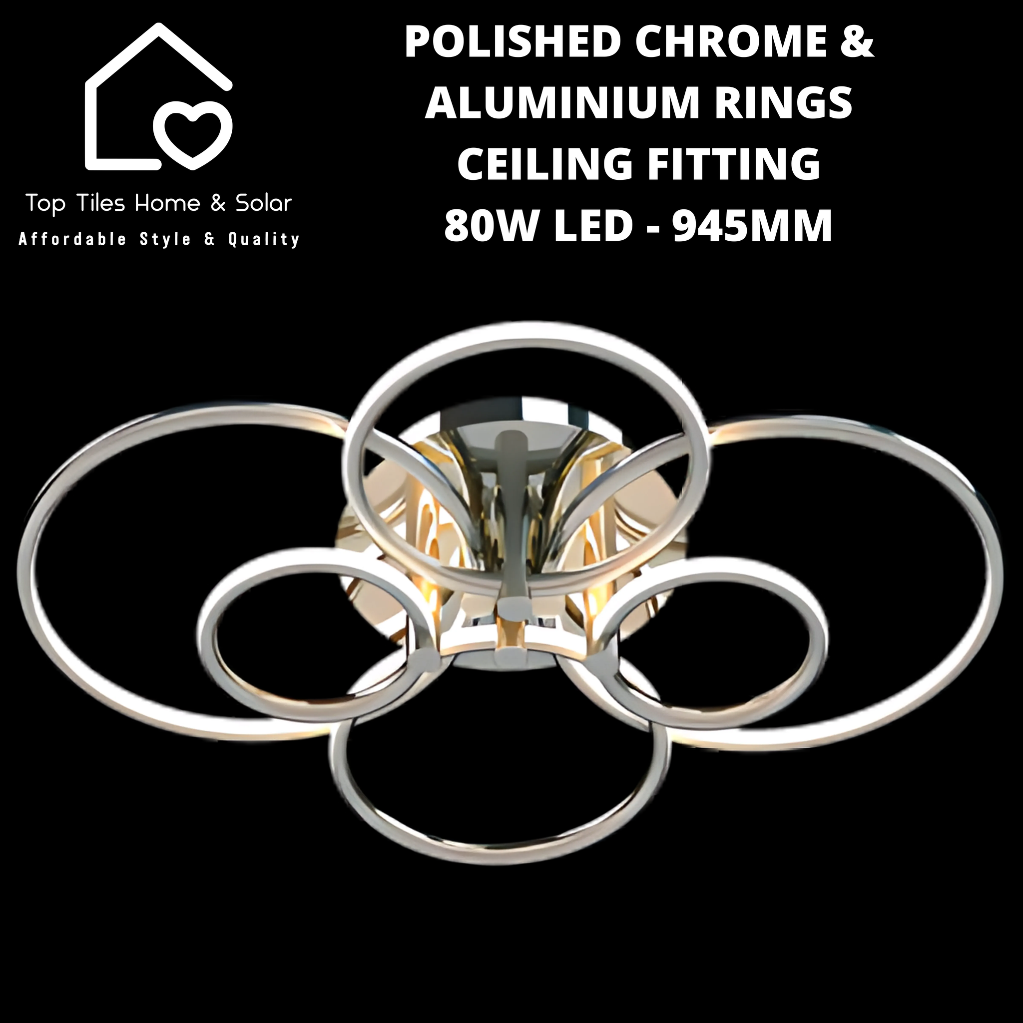 Polished Chrome & Aluminium Rings Ceiling Fitting - 80W LED - 945mm