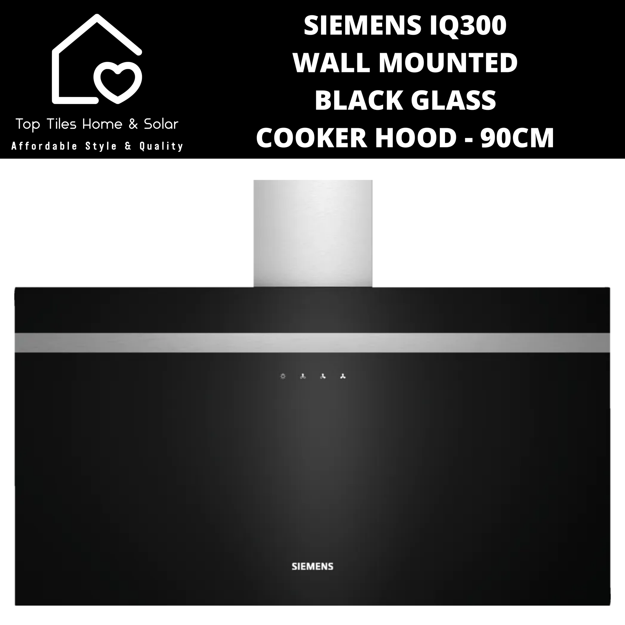 Siemens iQ300 Wall Mounted Black Glass Cooker Hood - 90cm