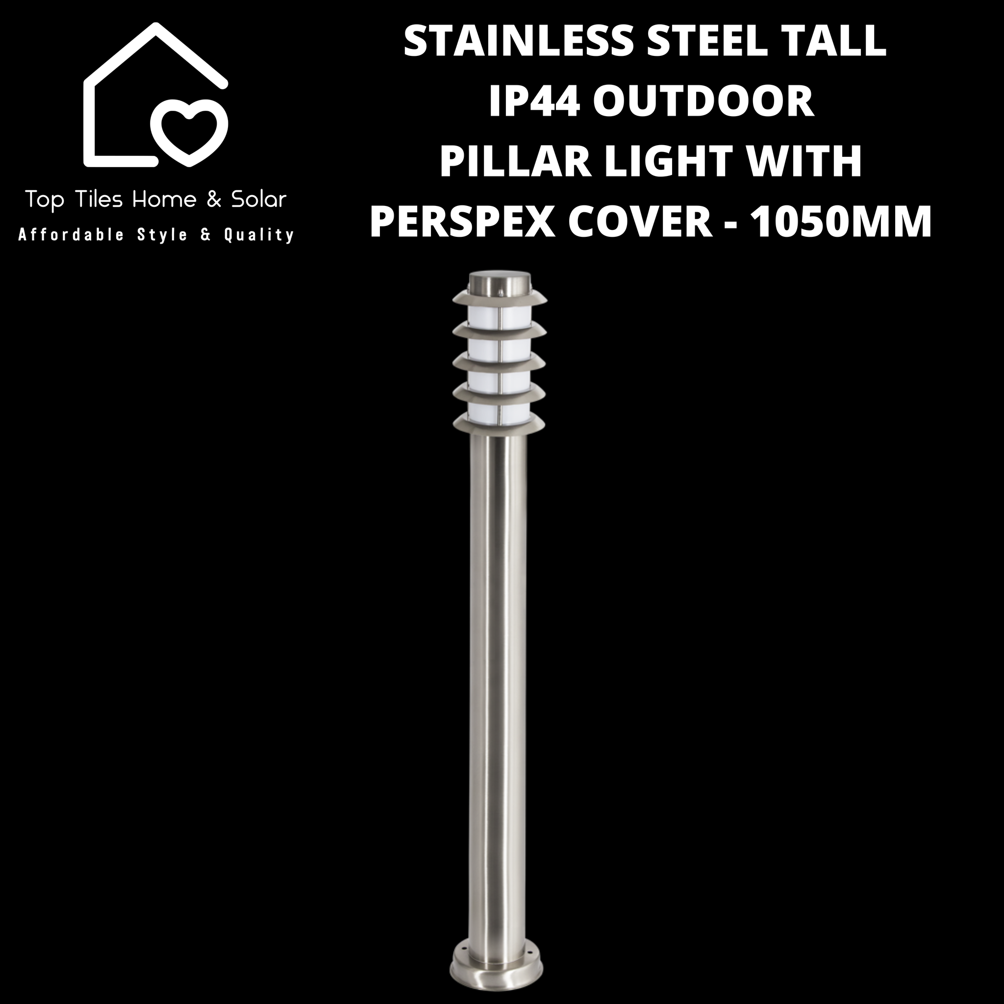 Stainless Steel Tall IP44 Outdoor Pillar Light with Perspex Cover - 1050mm