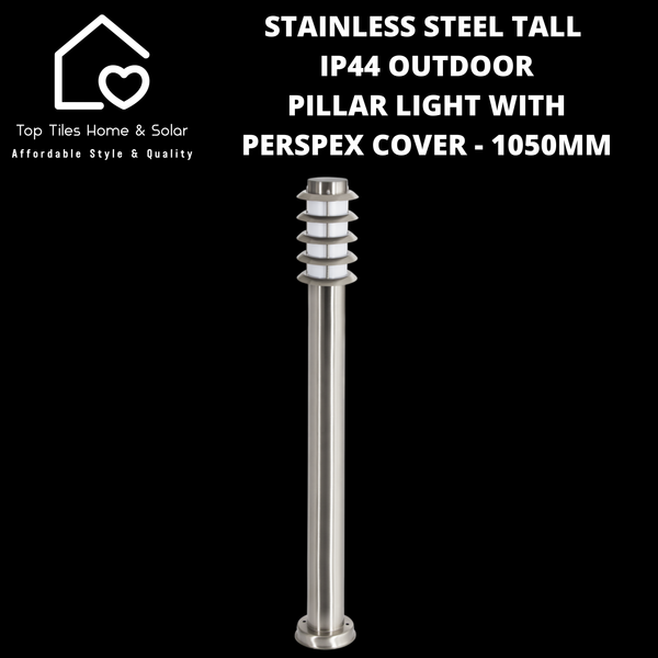 Stainless Steel Tall IP44 Outdoor Pillar Light with Perspex Cover - 1050mm