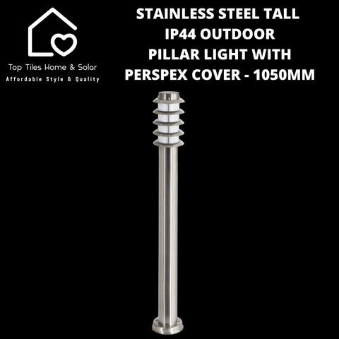 Stainless Steel Tall IP44 Outdoor Pillar Light with Perspex Cover - 1050mm