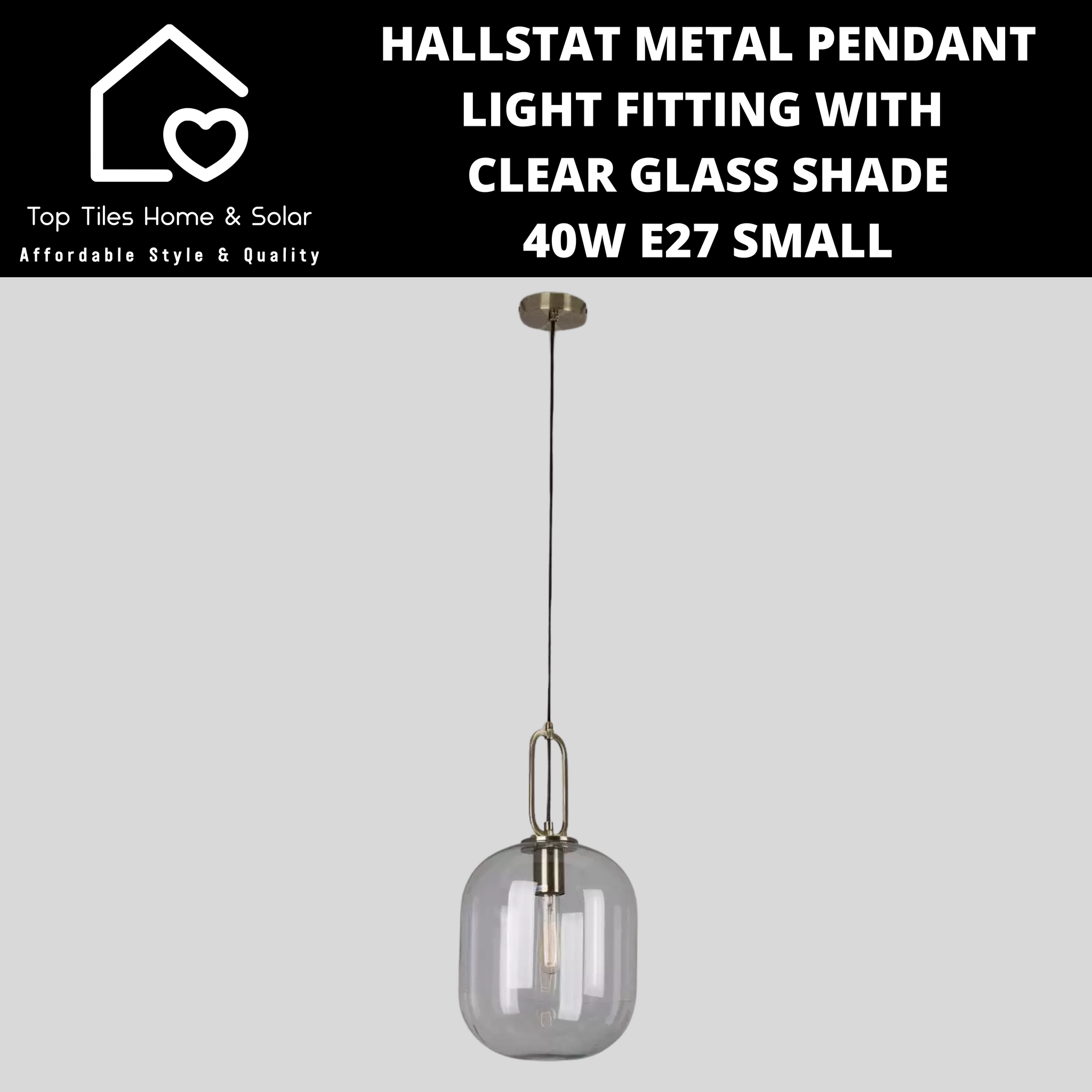 Hallstat Metal Pendant Light Fitting with Clear Glass Shade - 40W E27 Small