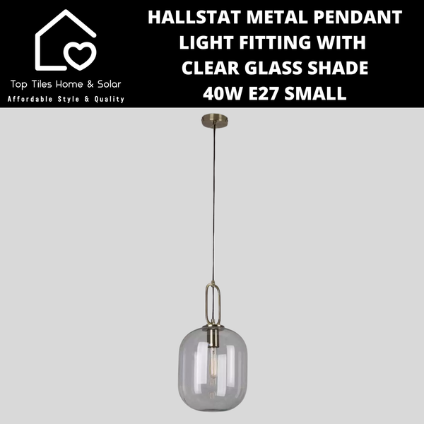 Hallstat Metal Pendant Light Fitting with Clear Glass Shade - 40W E27 Small