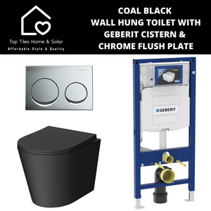 Coal Black Wall Hung Toilet with Geberit Cistern & Chrome Flush Plate