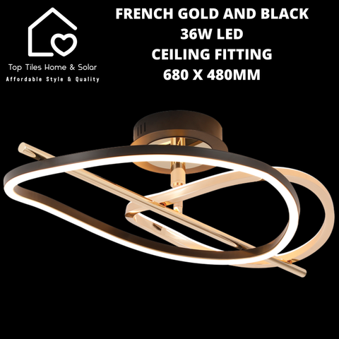 French Gold and Black 36W LED Ceiling Fitting - 680 x 480mm