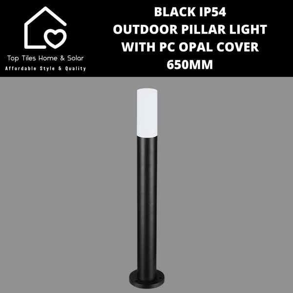 Black IP54 Outdoor Pillar Light with PC Opal Cover - 650mm