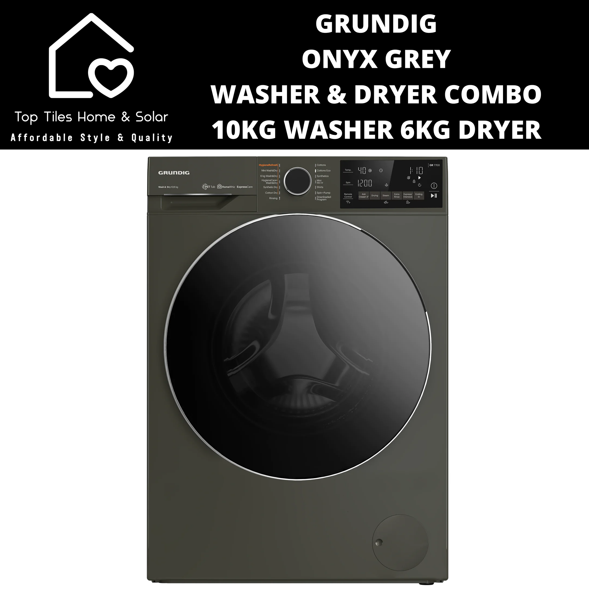 Grundig Onyx Grey Washer & Dryer Combo -  10kg Washer 6kg Dryer