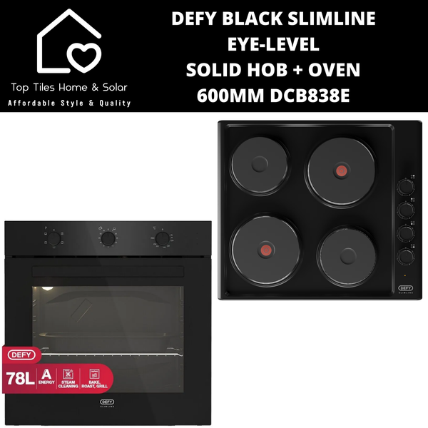 DEFY Black Slimline Eye-Level Solid Hob + Oven - 600mm DCB838E