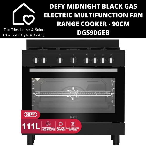 Defy Midnight Black Gas Electric Multifunction Fan Range Cooker - 90cm DGS90GEB