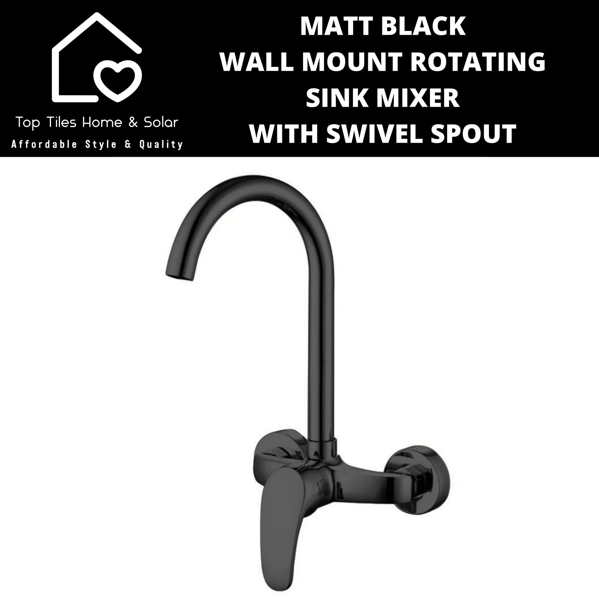 Matt Black Wall Mount Rotating Sink Mixer with Swivel Spout