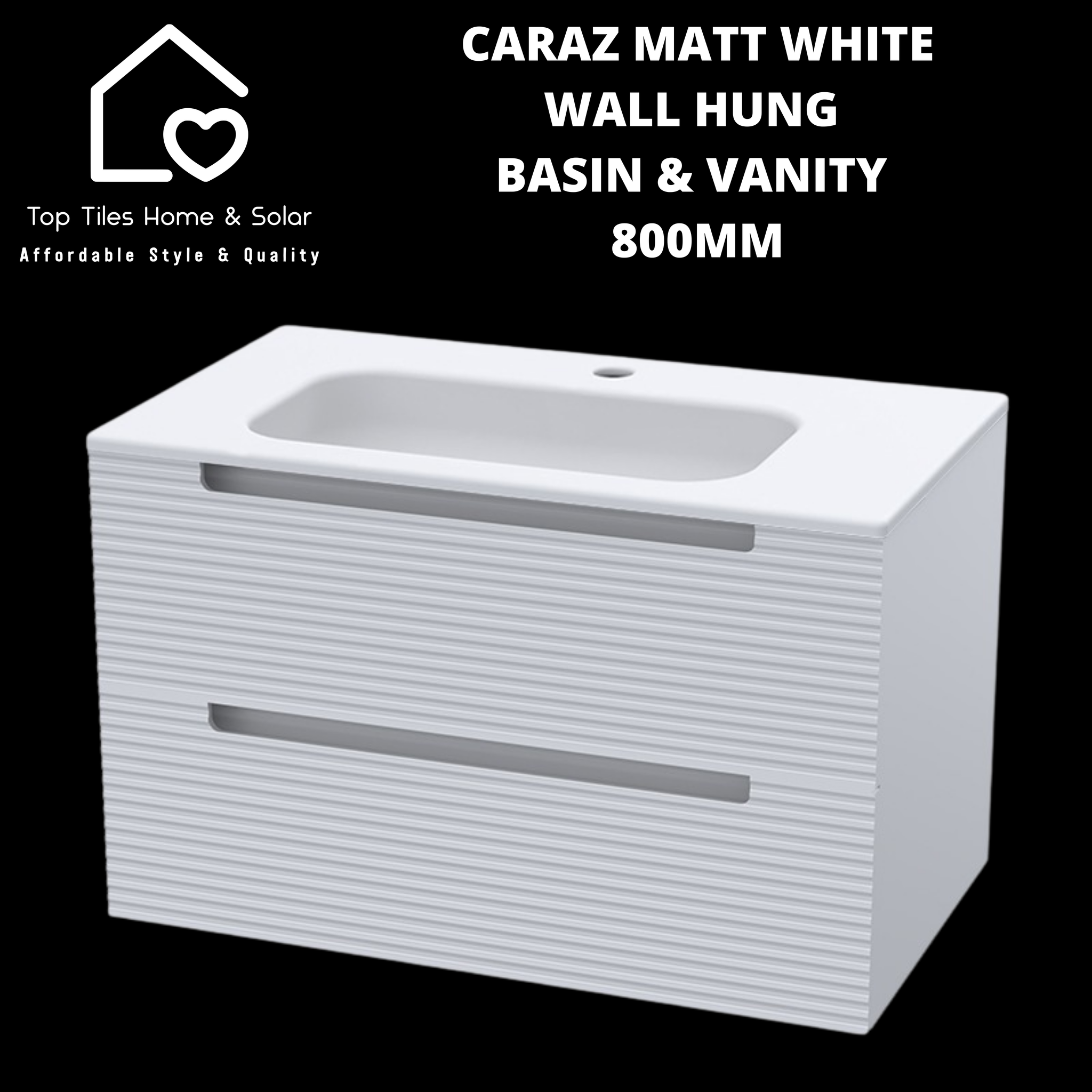 Caraz Matt White Wall Hung Basin & 2 Drawer Vanity - 800mm