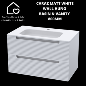 Caraz Matt White Wall Hung Basin & 2 Drawer Vanity - 800mm