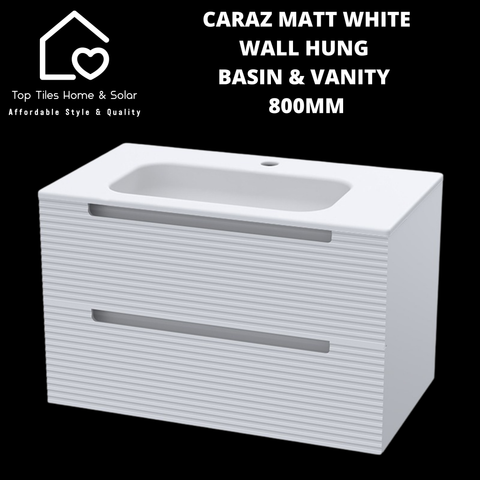 Caraz Matt White Wall Hung Basin & 2 Drawer Vanity - 800mm