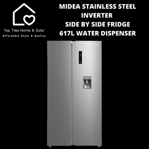 Midea Stainless Steel Inverter Side by Side Fridge - 617L Water Dispenser