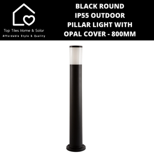 Black Round IP55 Outdoor Pillar Light with Opal Cover - 800mm
