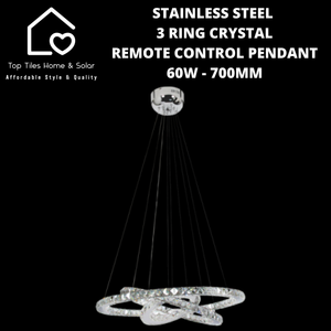 Stainless Steel 3 Ring Crystal Remote Control Pendant  - 60W - 700mm