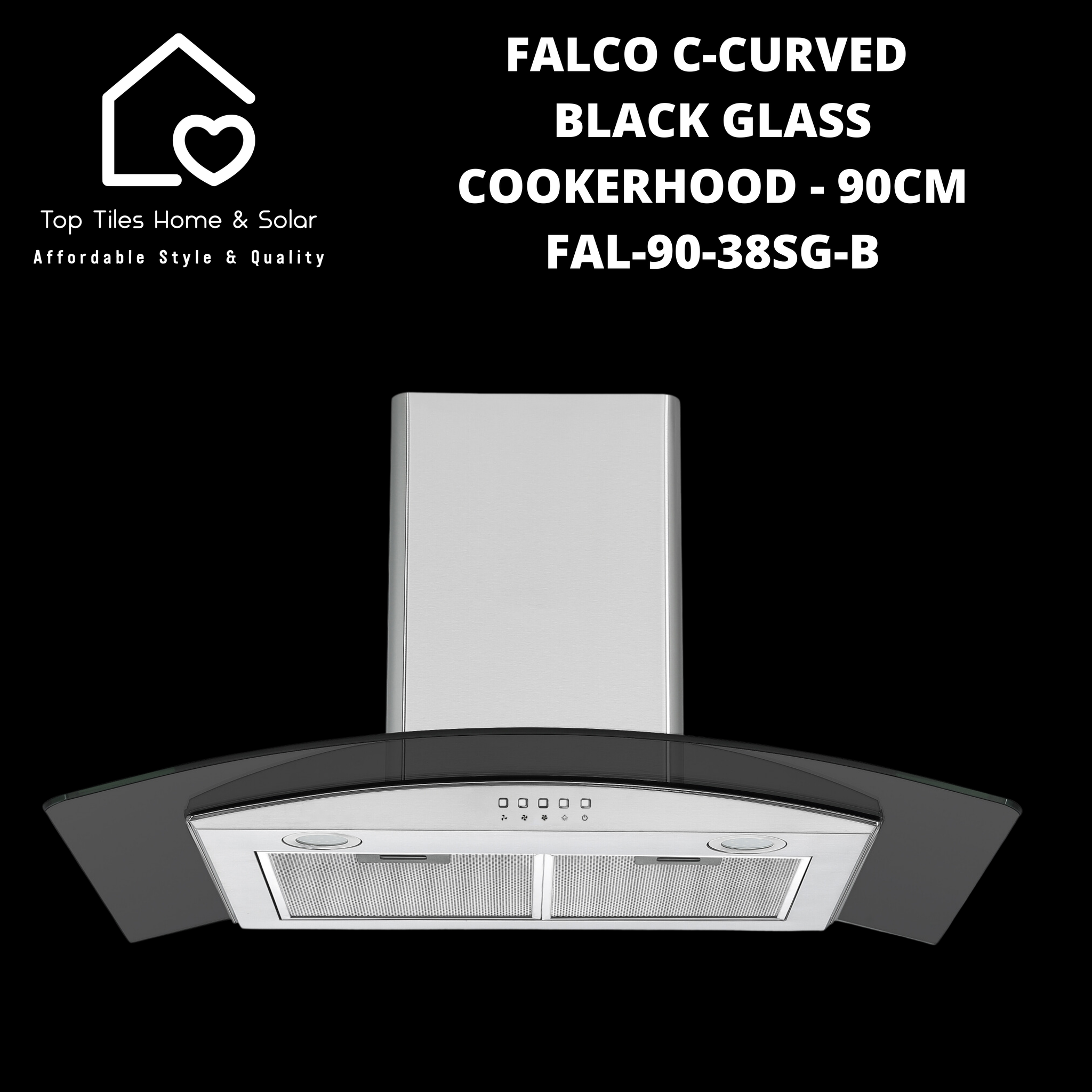 Falco C-Curved Black Glass Cookerhood - 90cm FAL-90-38SG-B