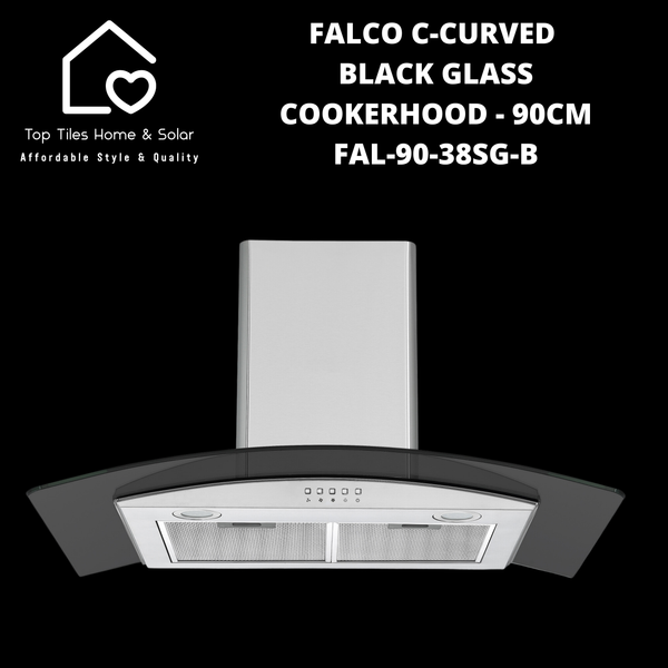 Falco C-Curved Black Glass Cookerhood - 90cm FAL-90-38SG-B