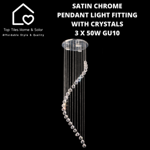 Satin Chrome Pendant Light Fitting with Crystals - 3 x 50W GU10