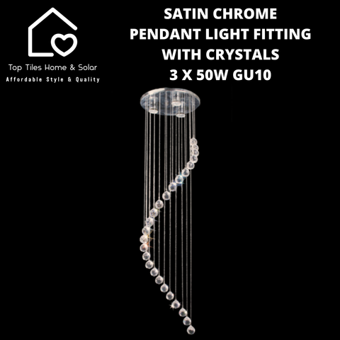 Satin Chrome Pendant Light Fitting with Crystals - 3 x 50W GU10