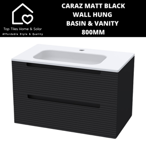 Caraz Matt Black Wall Hung Basin & 2 Drawer Vanity - 800mm