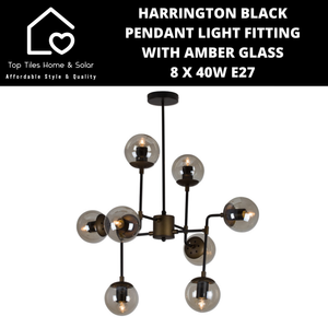 Harrington Black Pendant Light Fitting with Amber Glass - 8 x 40W E27