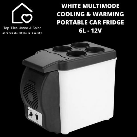 White Multimode Cooling & Warming Portable Car Fridge - 6L - 12V