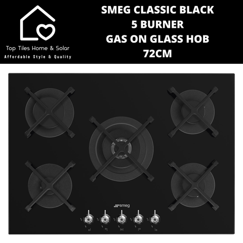 Smeg Classic Black 5 Burner Gas on Glass Hob - 72cm