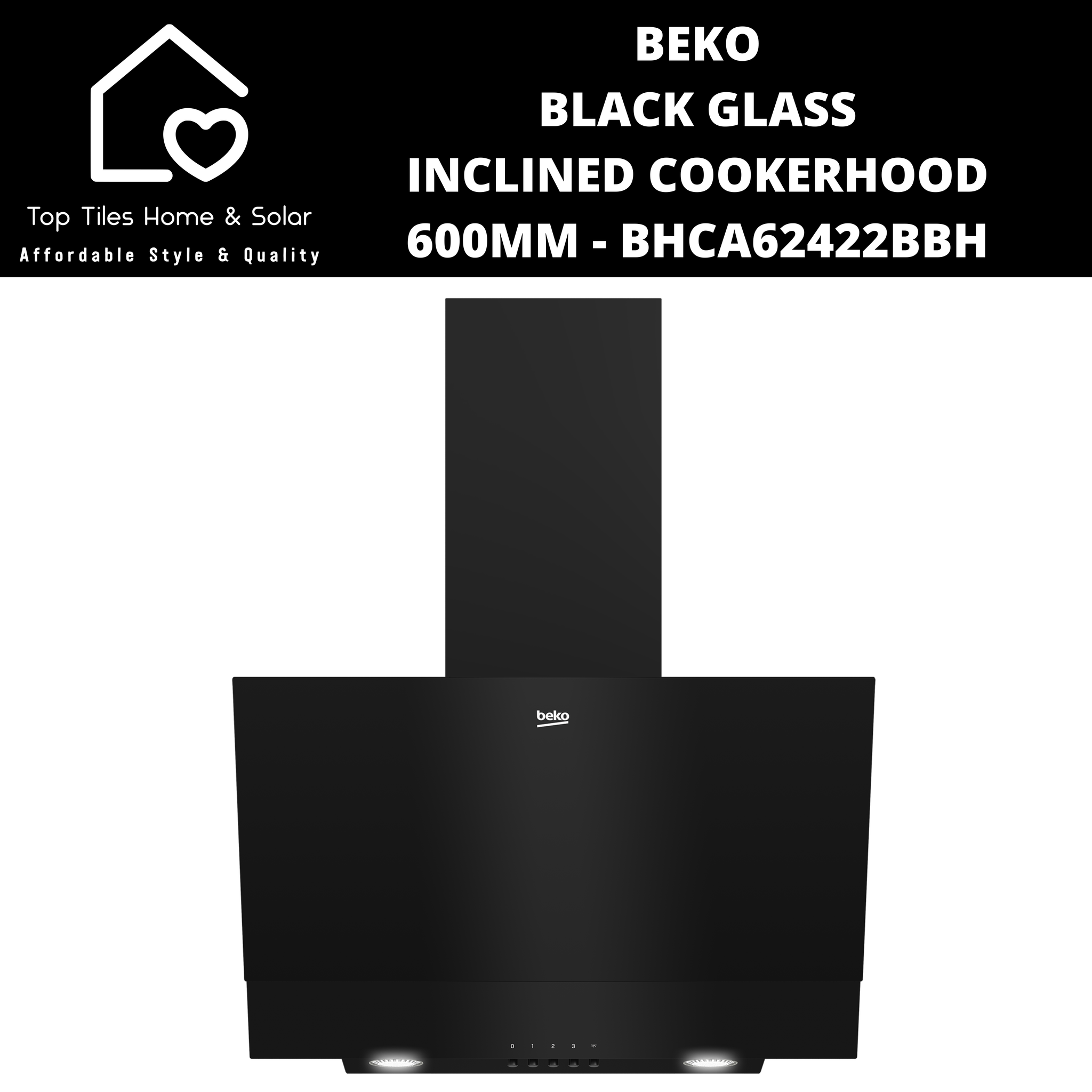 Beko Black Glass Inclined Cookerhood - 600mm BHCA62422BBH