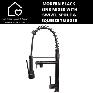 Modern Black Sink Mixer with Swivel Spout & Squeeze Trigger
