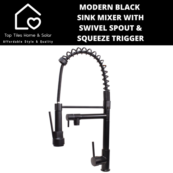 Modern Black Sink Mixer with Swivel Spout & Squeeze Trigger