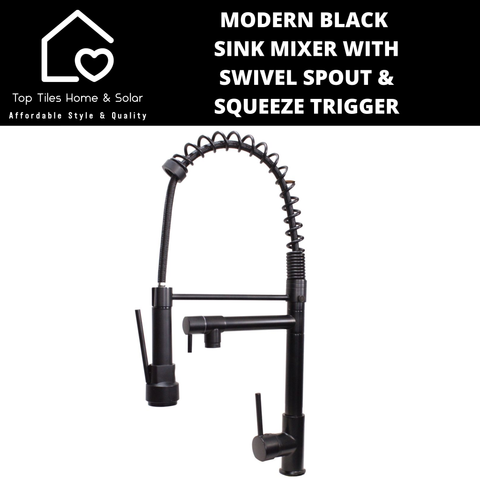 Modern Black Sink Mixer with Swivel Spout & Squeeze Trigger