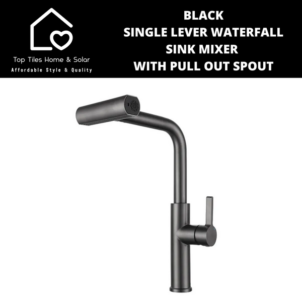 Black Single Lever Waterfall Sink Mixer With Pull Out Spout