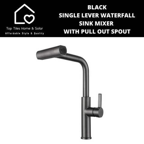 Black Single Lever Waterfall Sink Mixer With Pull Out Spout