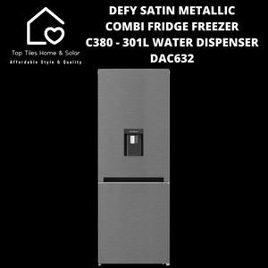 Defy Satin Metallic Combi Fridge Freezer C380 - 301L Water Dispenser DAC632