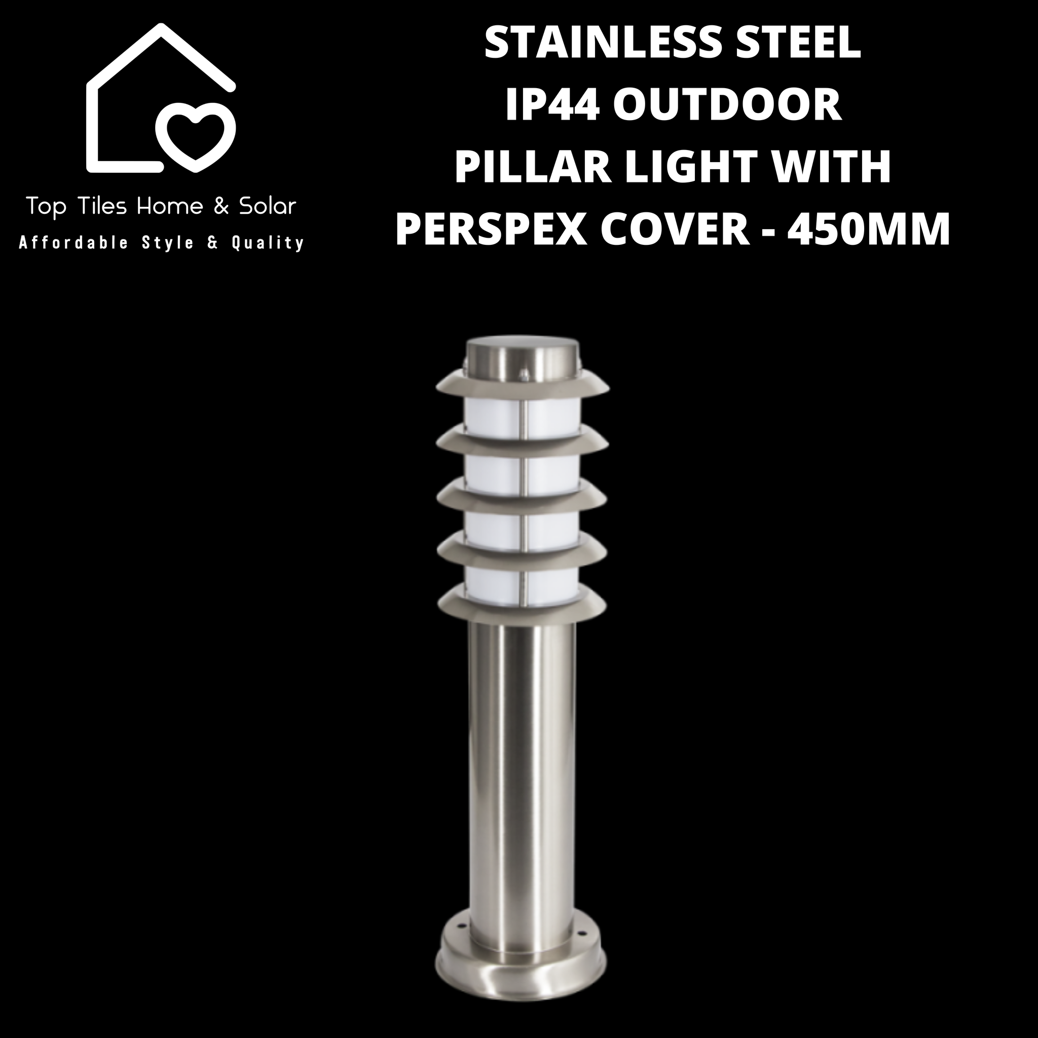 Stainless Steel IP44 Outdoor Pillar Light with Perspex Cover - 450mm