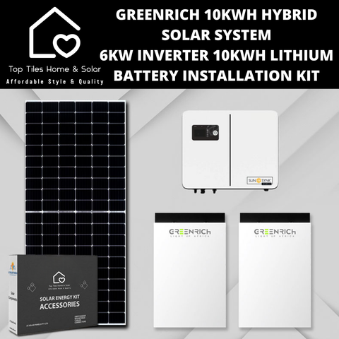 Greenrich 10kWh Hybrid Solar System - 6kw Inverter + 10kwh Lithium Battery + Installation Kit