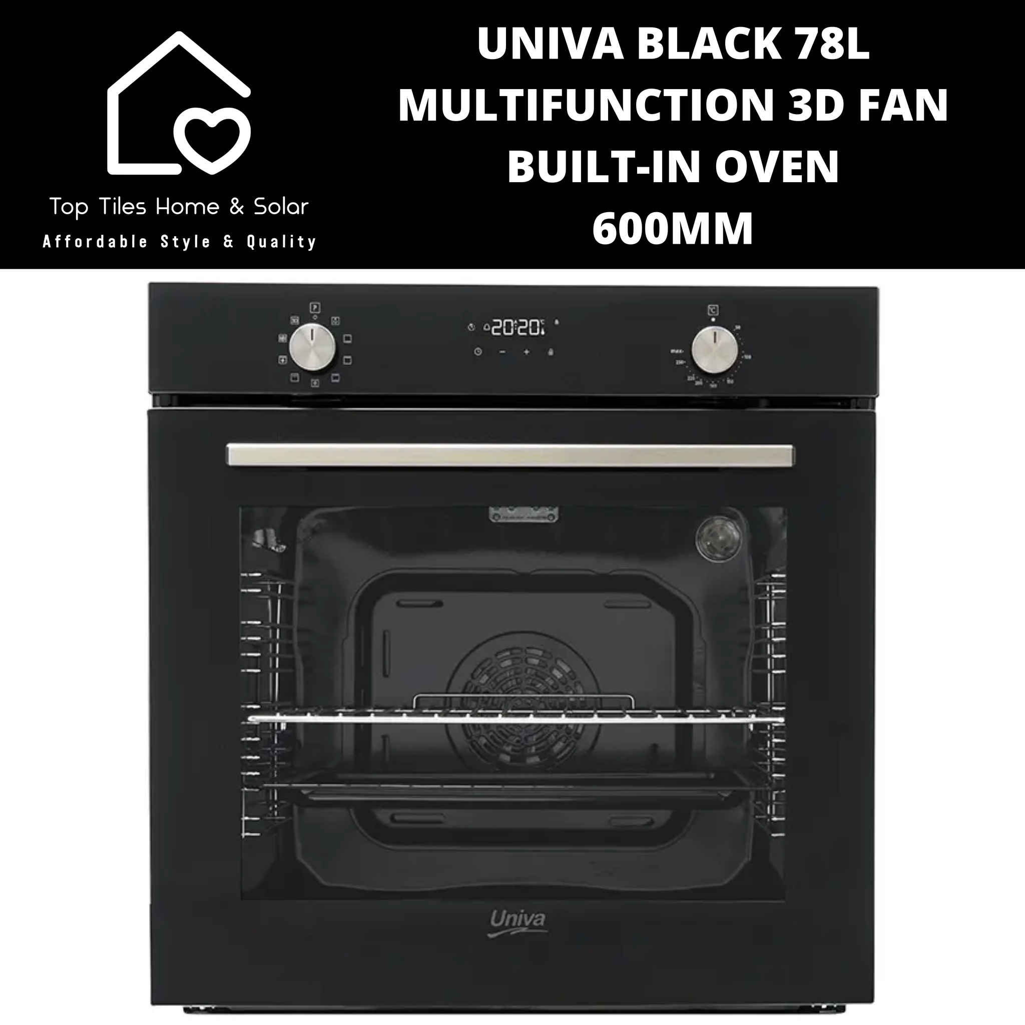 Univa Black 78L Multifunction 3D Fan Built-in oven - 60cm