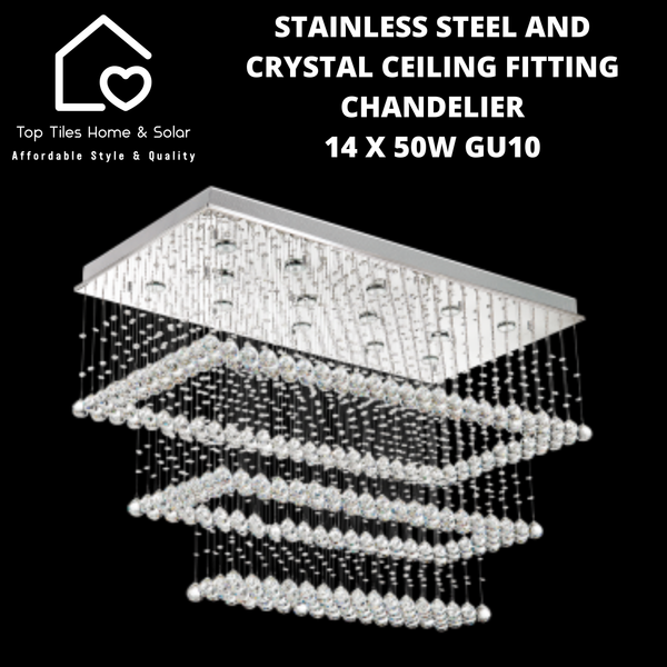 Stainless Steel and Crystal Ceiling Fitting Chandelier - 14 X 50W GU10
