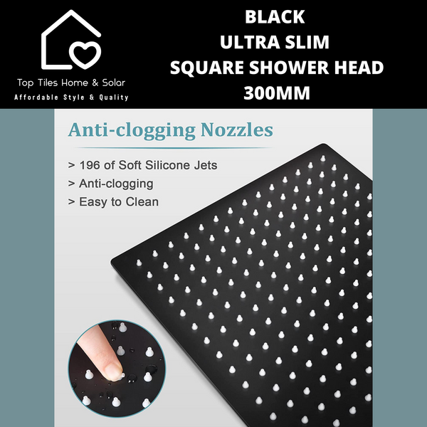 Black Ultra Slim Square Shower Head - 300mm