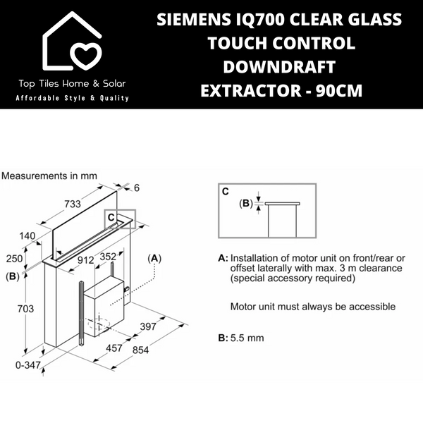 Siemens iQ700 Clear Glass Touch Control Down Draft Extractor - 90cm