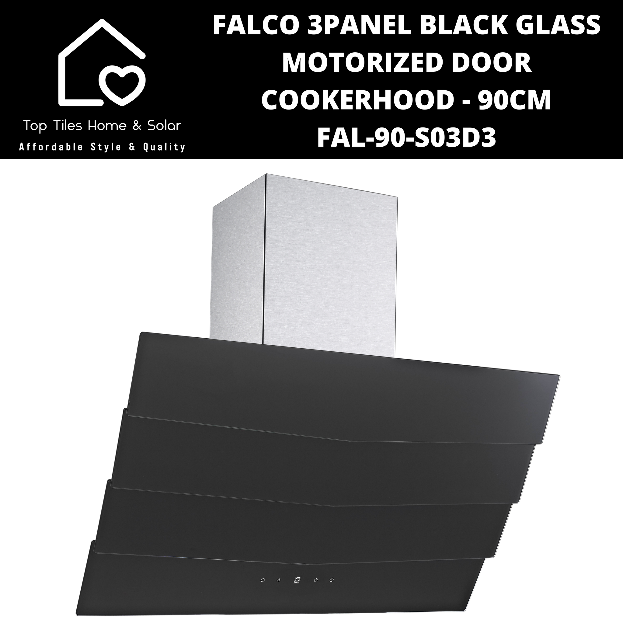 Falco 3Panel Black Glass Motorized Door Cookerhood - 90cm FAL-90-S03D3