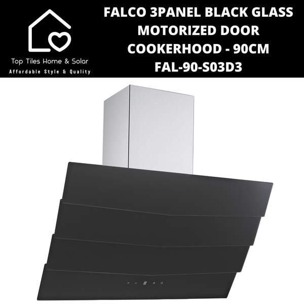 Falco 3Panel Black Glass Motorized Door Cookerhood - 90cm FAL-90-S03D3