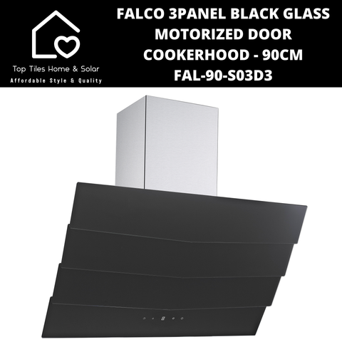 Falco 3Panel Black Glass Motorized Door Cookerhood - 90cm FAL-90-S03D3